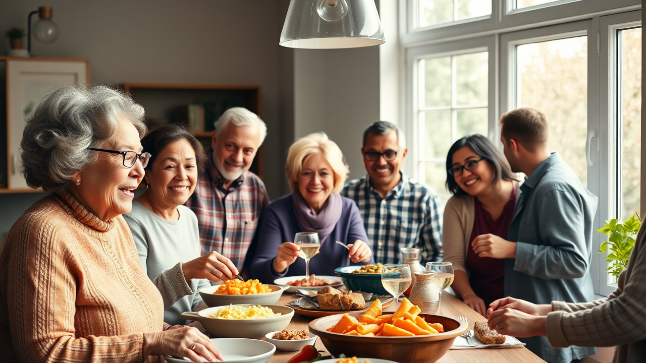 Older and younger adults sharing hospitality and serving together